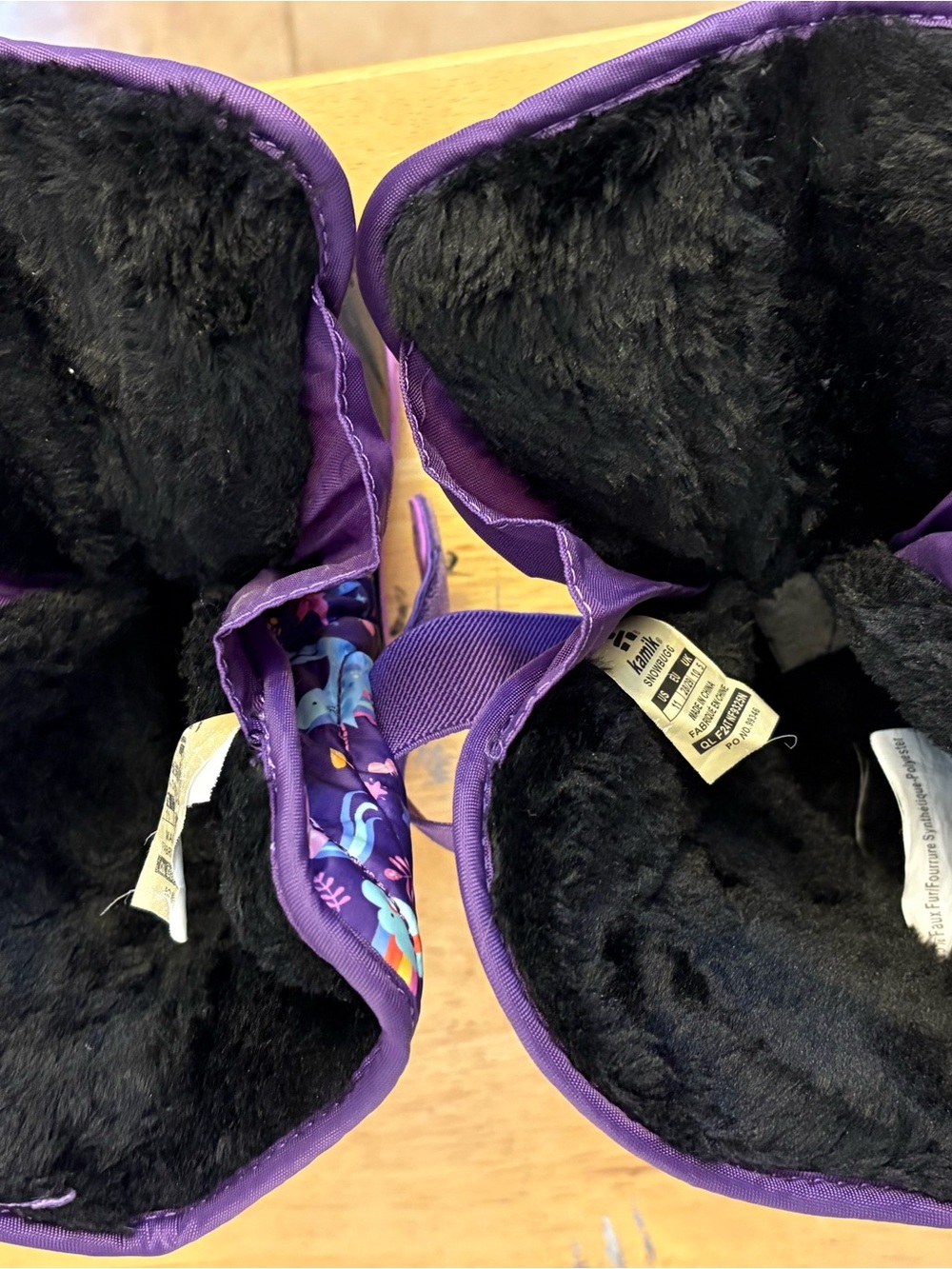 Kamik Purple Kids One-Piece Footie with Black Plush Lining